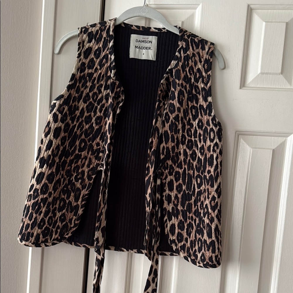 Damson Madder Tilly Leopard Print Organic Cotton Quilted Vest